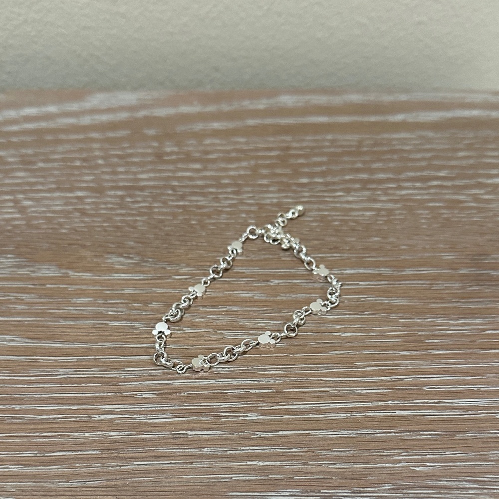 Disney Mickey Silver Floral Link Ankle Bracelet